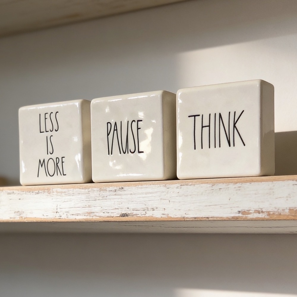 Rae Dunn Reversible Ceramic Blocks Set of 3 Less Is More Pause Think Evolve